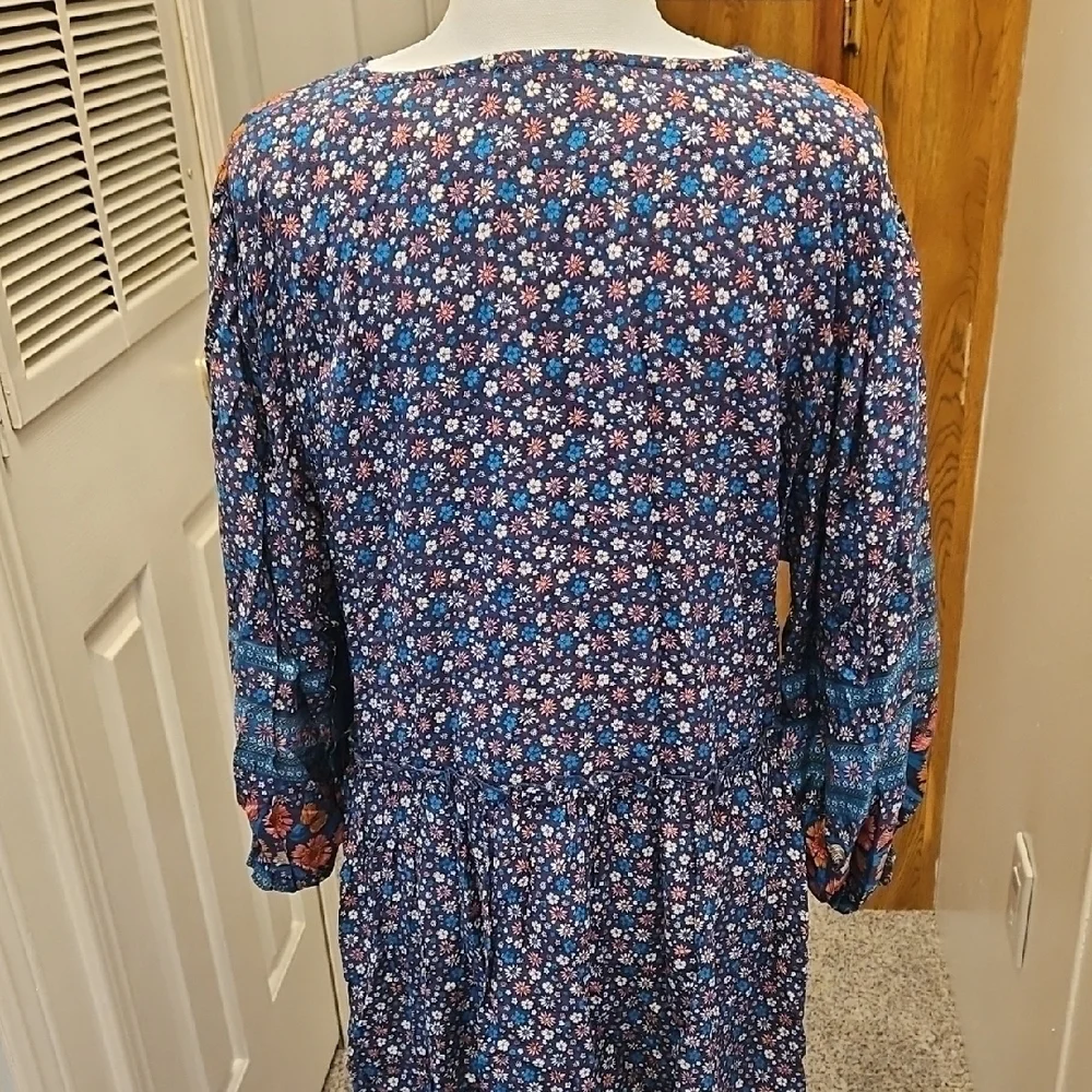 Blue V-Neck Bishop Sleeve Sundress